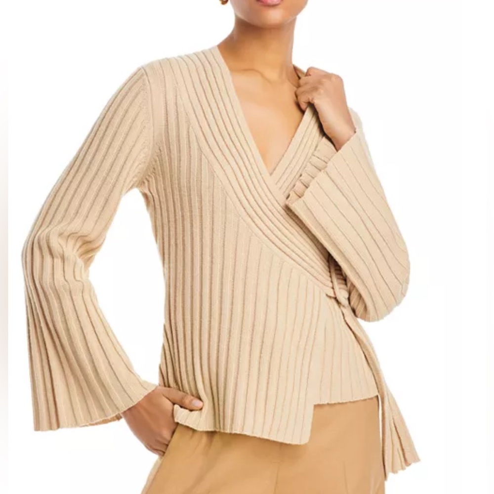 By Malene Birger Jeyda Wide Ribbed Faux Wrap Wool Sweater size L